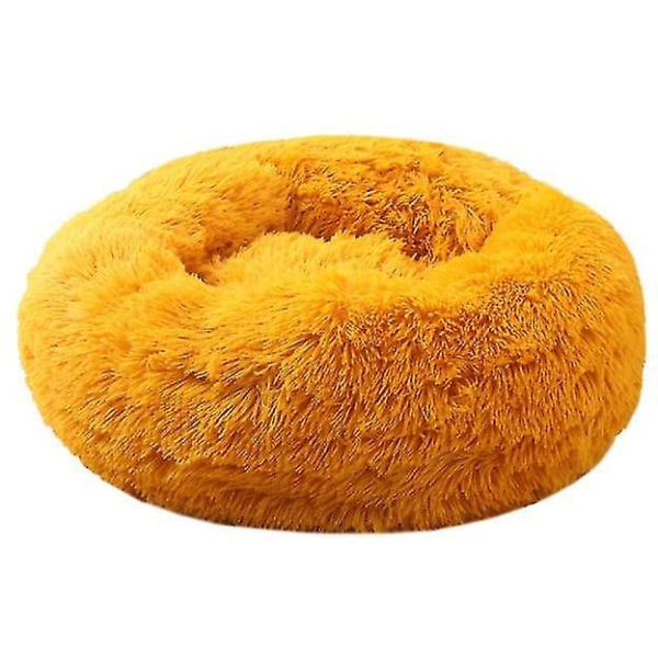 Avtakbart kjæledyrseng, plysjdonuts for små mellomstore store hunder og katter Yellow 60CM