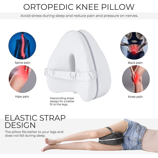 Ortopedisk ben- och knäkudde Ergonomisk benkudde Viskoelastisk kudde med memory foam och skum för ischias, ryggsmärtor och ledvärk. Blanco