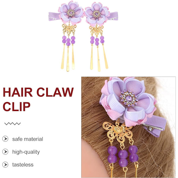 1 st japansk stil hårklämmor tofs blomma Kimono traditionella hårnålar barrette hårklämma brud Hanfu tillbehör för kvinnor flickor (lila japansk)