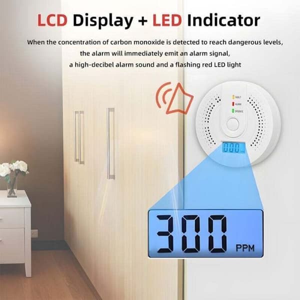 Kolmonoxiddetektor - LUSKYKA® - 2-pack - LCD-skärm - 85 dB hörbart larm