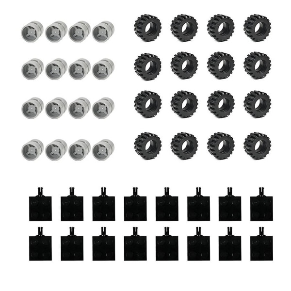48 st Mini Hjul Axlar Pack Block Bil Tillbehör Däck Nav Klassiska Byggstenar Barn Diy Leksaker Block För Barn