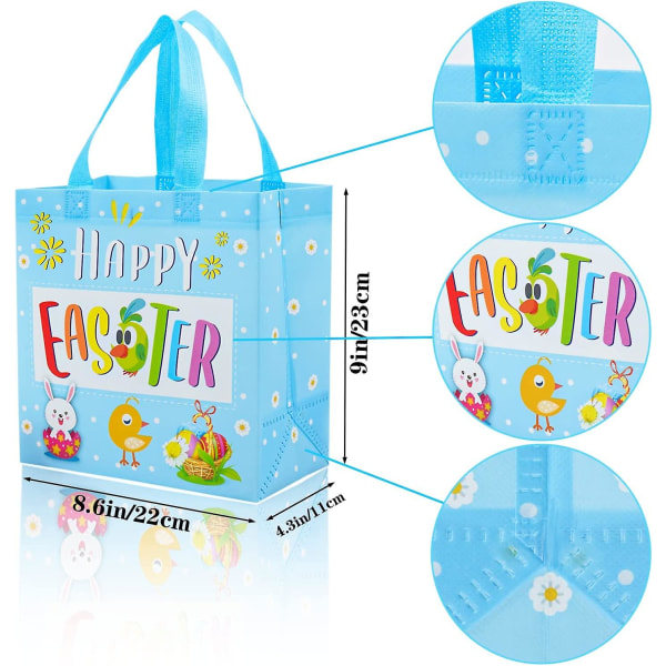 6 st påskpåsar i non-woven med handtag, Happy Easter presentpåsar för barn, godispåsar kanin, återanvändbara påskgodispåsar - vattentäta - för presenter Wr