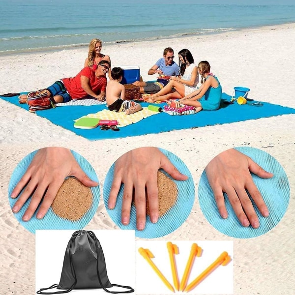 Sandfri strandmatte Teppe-vanntett vindtett matteteppe til piknik Camping utendørs arrangement Lett å rengjøre Støvforebygging 200 * 200cm1stkblå