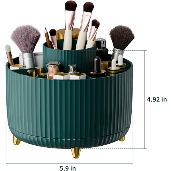 360° roterende penneholder, skrivebordsarrangører med 5 rum blyantsarrangør, kunstforsyningsopbevaringsboks Caddy til hjemmekontorartikler Desktop oprydning Dark Green