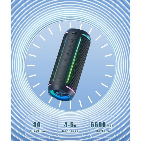 Bluetooth-højttaler: LED-lys, Bluetooth 5.3, bærbar, 40W forbedret bas – Sort