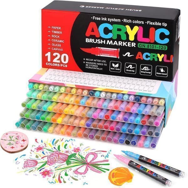 120-färgs akrylfärgspennset – För stenmålning, glas, trä, sten och keramik 120 couleurs