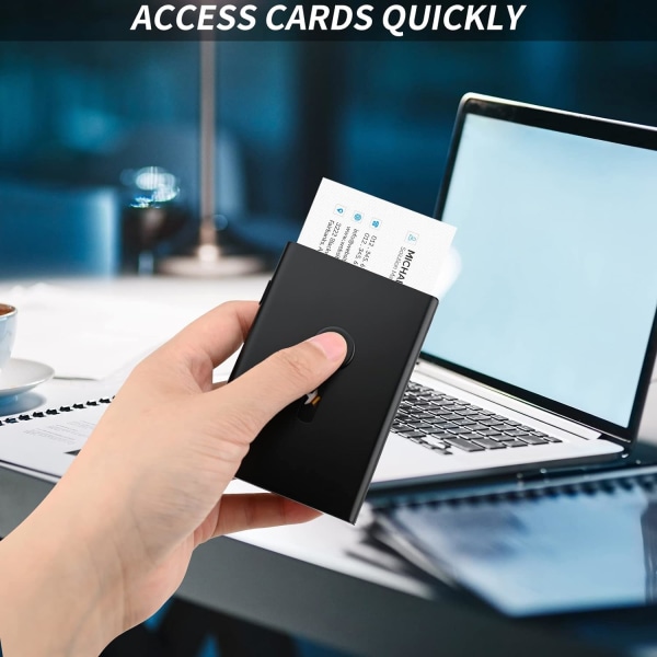 Visitkort, holder Bærbart kortbeskytter etui Aluminiumslegering Slim Card Wallet Automatisk Pop Up Pocket Visitkortetui (sort)
