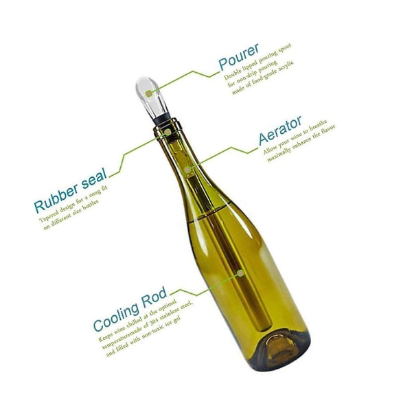 Viininjäähdytin, 3-in-1 ruostumattomasta teräksestä valmistettu viinipullon jäähdytystikku - Rapid Iceless viininjäähdytystanko ilmastimella ja kaatolaitteella - Täydelliset viinitarvikkeet Gif
