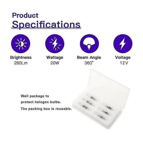 Förpackning med 12 G4 20W 12V 2800K 2-stifts halogenlampor för köksfläkt, kök, vardagsrum, sovrum