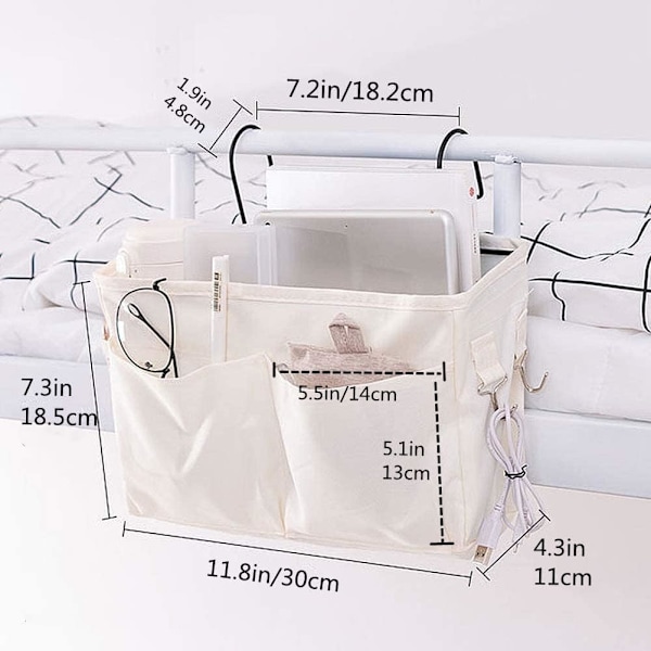 Sängförvaringsficka, sänghängande arrangörsfack, sovsalsäng arrangör Caddy skrivbordsförvaringsställ, vit