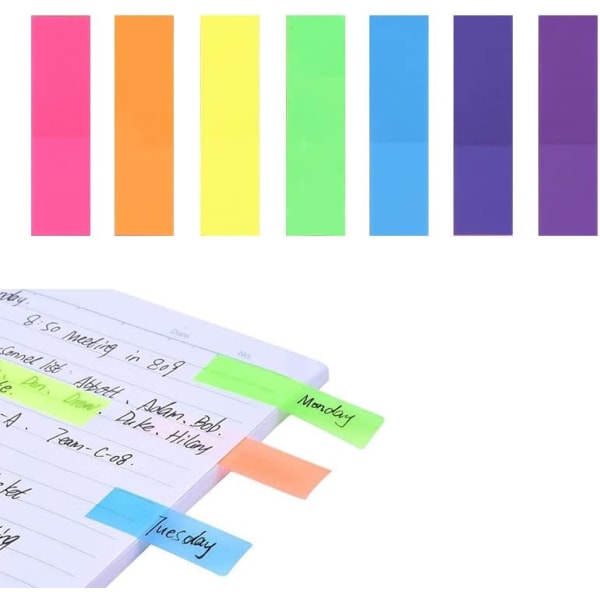 140 stk. klæbende noter 12 x 45 mm, farvede indeksfaner til skolekontor-stationære etiketsidemarkering