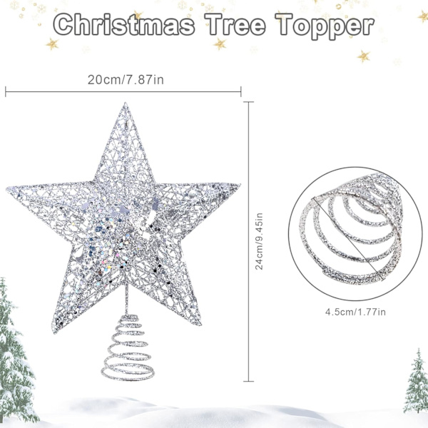 Sølvtrestjerne juletrepynt i metall, juletrepynt i metall for juletrepynt, julepynt til hjemmet 20*25cm