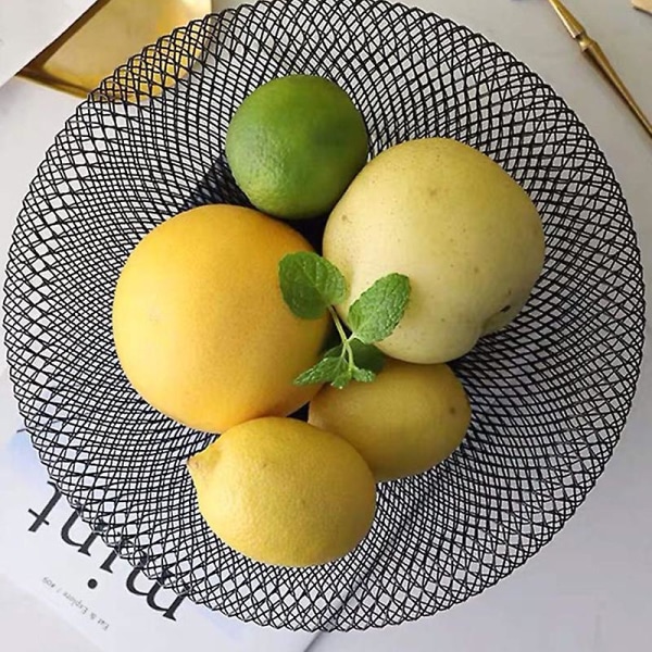 Metal Mesh Benkeplate Frukt Snacks Kurv Skål Stativ for kjøkken, svart dekorativt bord Centerpiece
