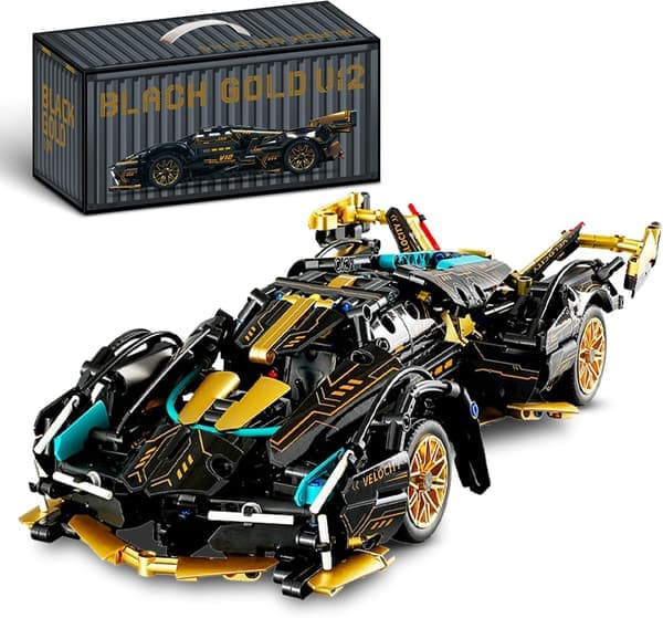 1:14 V12 Technic Super Sportsvogn Model Sæt - 1314 Stykker Sort Guld MOC Byggeklods Bil Racer Engineering Legetøj - Gaveidé til Voksne Drenge