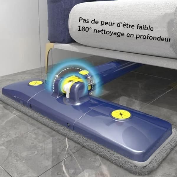 360° roterende flatmopp, justerbar mikrofibergulvmopp med automatisk vridning, inkluderer 3 erstatningshoder (blå)