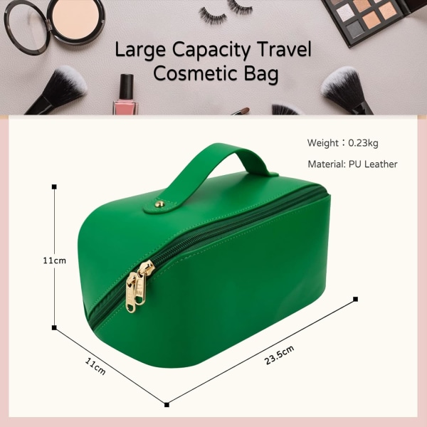 Kosmetisk taske rejsetaske, stor kapacitet højkvalitets hudpleje makeup taske & toilettaske med håndtag, dame vandtæt toilettaske (grøn)