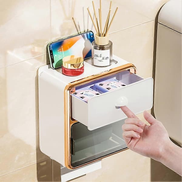 Vandtæt toiletpapirholder til vægmontering, opbevaringsboks til badeværelse White Square Tissue Box