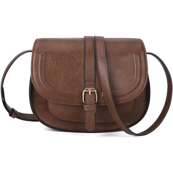 Naisten crossbody-laukku, pieni laukku ja olkalaukku, vintage-satulalaukut, vegaaninen nahka (kahvinruskea)
