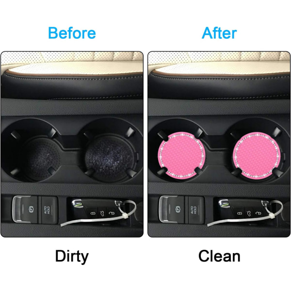 Bling Car Coasters, 2-pack PVC Car Cup Holder Auto Insert Coaster - Anti Slip Universal Vehicle Interior Girly Car Accessories (2.75\" Diameter) Rosa