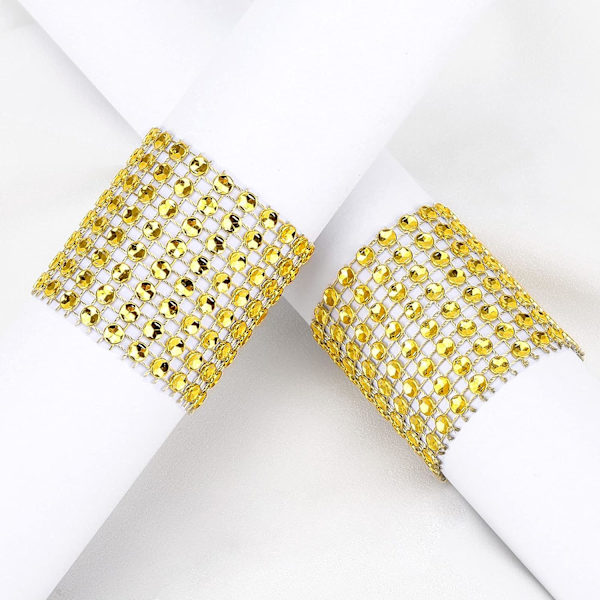 35 stk. Rhinestone Serviettringer Rhinestone Mesh Serviettholdere for Bryllupsmottakelser eller Serviettholderpynt (Gull)