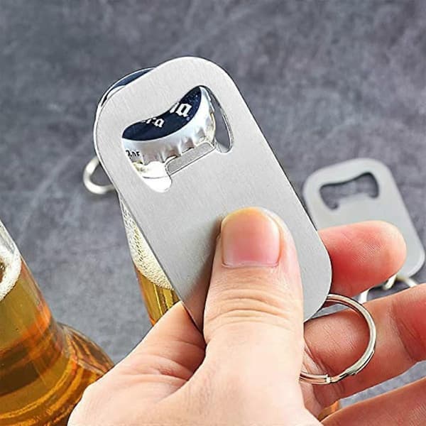 Flad øloplukker nøglering i rustfrit stål, stærk og holdbar, 8 stk. til venner, let at bære - Sølv