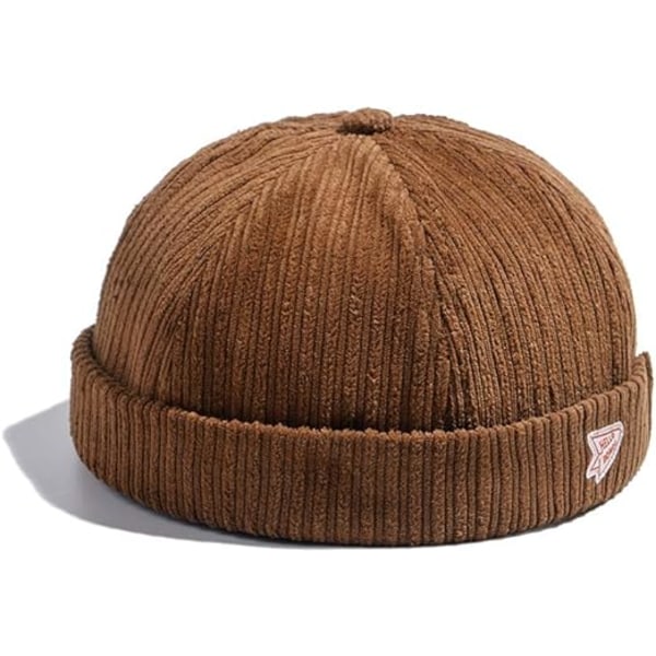 Corduroy kasket Justerbar uden skygge kasket Retro rullet manchet havnehat Worker Sailor Cap Beanie Skullcap Docker Leon Hat (brun)