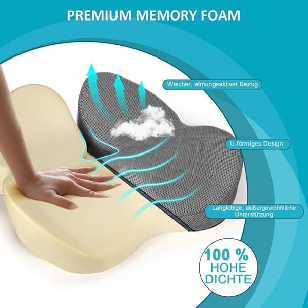 Premium sittdyna i memoryskum, ortopedisk dyna, ischiaslindring (mörkgrå)