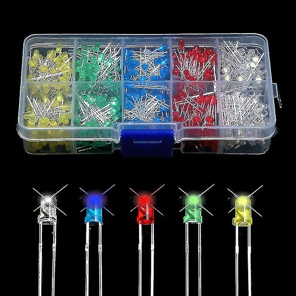 500pcs 3mm Diode Bulb Led Light Emitting Diode Electronic Components Color White Red Blue Green Yellow -ys