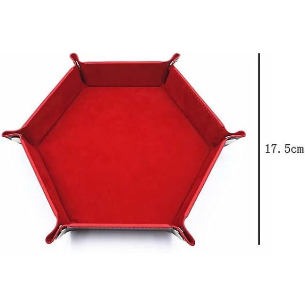 Terningholder Terningpute Terningrullebrett Pu-skinn terningbrett sekskantet sammenleggbart terningbrett for terningspill og andre bordspill, rød
