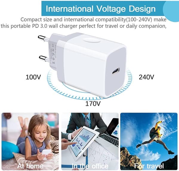 2-pak kompatibel med iPhone hurtigoplader USB-C strømadapter 20W + kabel hvid