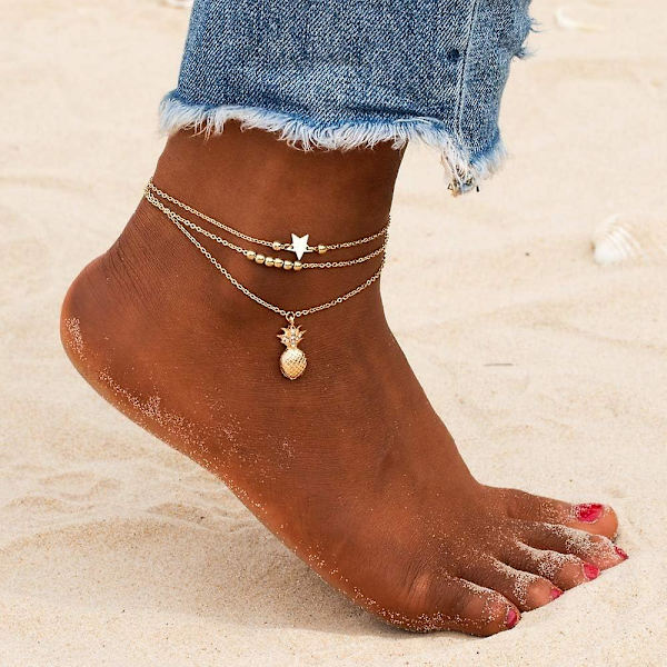 Dam Ankel Justerbar Strand Ankelkedja Guld Legering Fotkedja Armband Smycken Present D:guld Ananas -