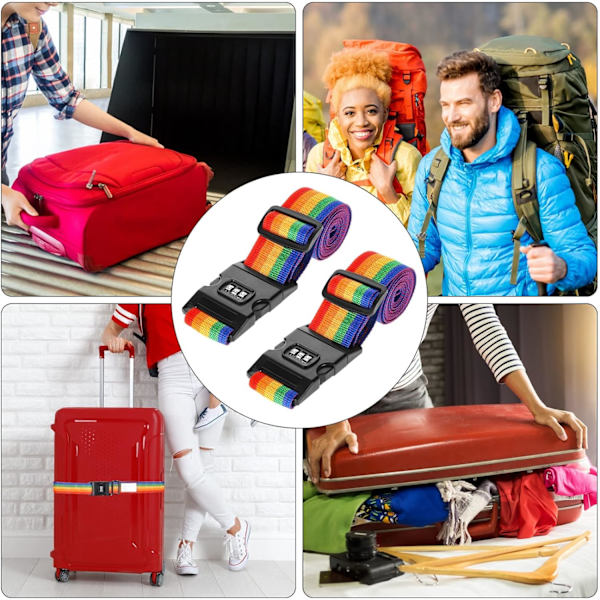 2-pack resväskor remmar, resväska bälten breda justerbara snabbfrigörande spänne packning remmar med lösenord-lås för resetillbehör (Färgglada)