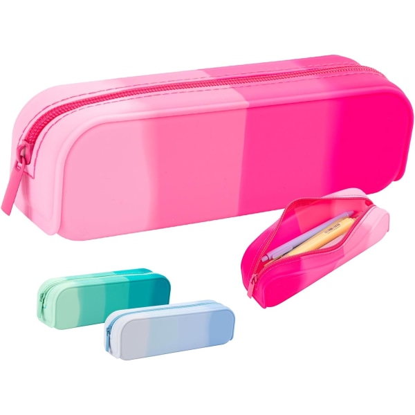 Silikone Penalhus Organizer Multifunktionel Gradient Farve Vandtæt Pen Taske Piger Små Rejse Kosmetik Tasker (Gradient Pink)