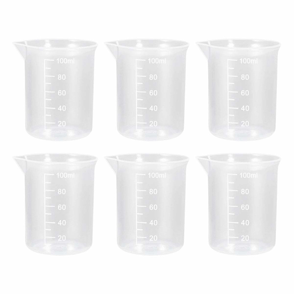6 st 100 ml plastbägare Mätkoppar Labbvätskebehållare