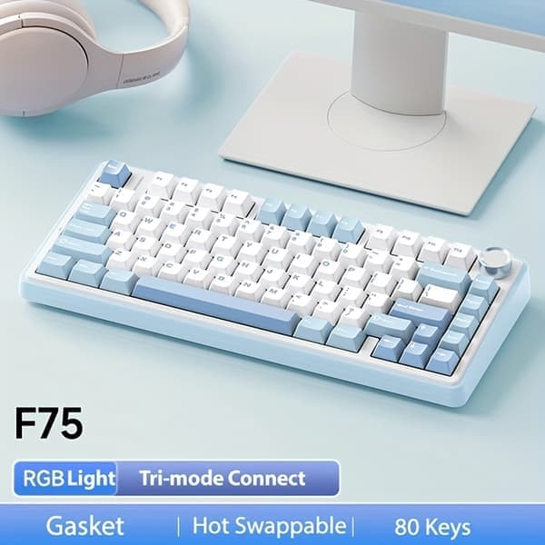 AULA F75 75% mekanisk gamingtastatur, Hot-Swap, Bluetooth/2.4GHz/USB-C Tri-mode forbindelse