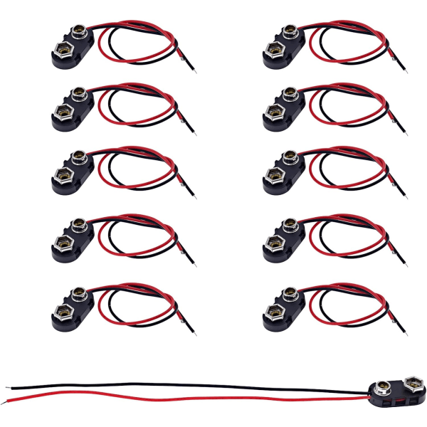 9V Batteriklämma Anslutning 10 Stycken PP3 Batterisnaps Anslutning I-typ Plast Batterisnaps med 15 cm Flygande Ledningar Snap On 9V Batterianslutning Kabel