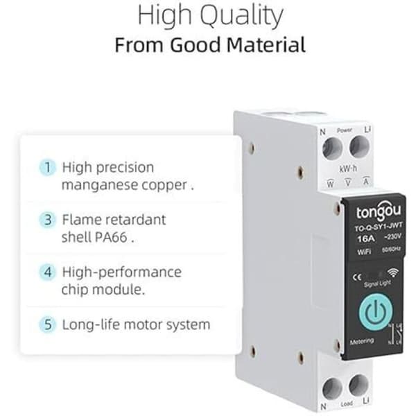 NNOVAT Zigbee 1P 6-63A smart hembrytare med energimätning – Tuya-kompatibel – 16A-version med mätning