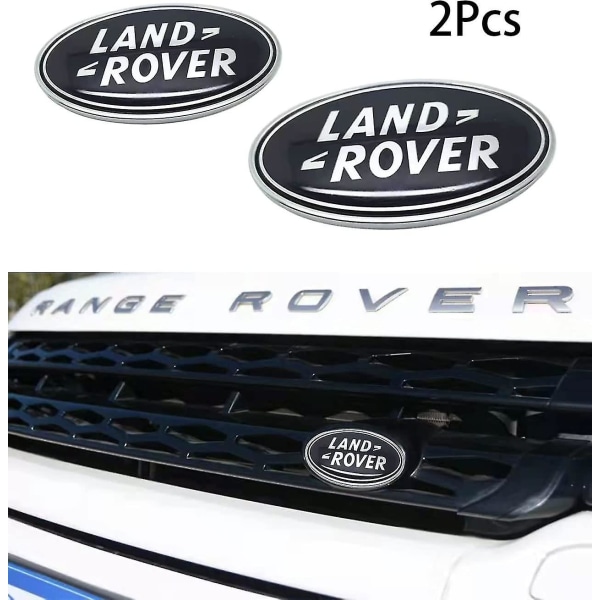 2st Passar Land Rover Grille Badge Baklucka Oval Badge Sticker, Passar Land Rover Range Rover Badge Namnskylt (svart)