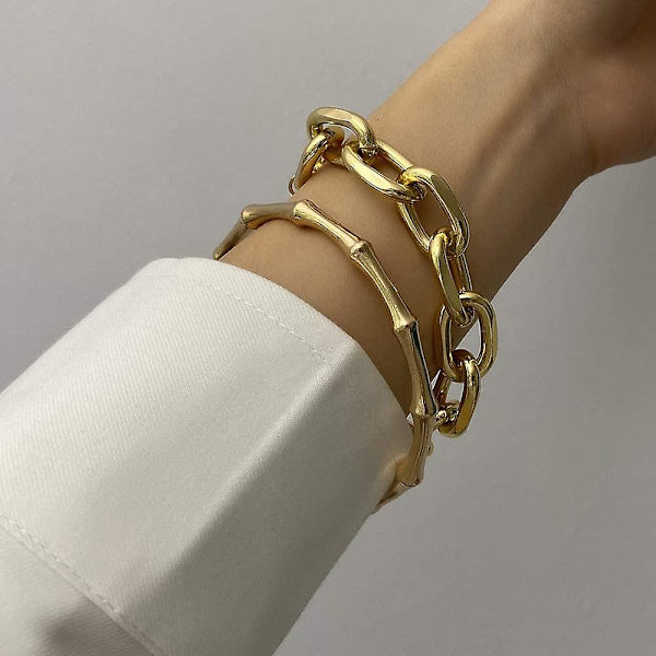 Guld Papirclips Armbånd Justerbar Lagdelt Stablet Charm Kæde Neutral Fashion Armbånd Til Kvinder Piger - -