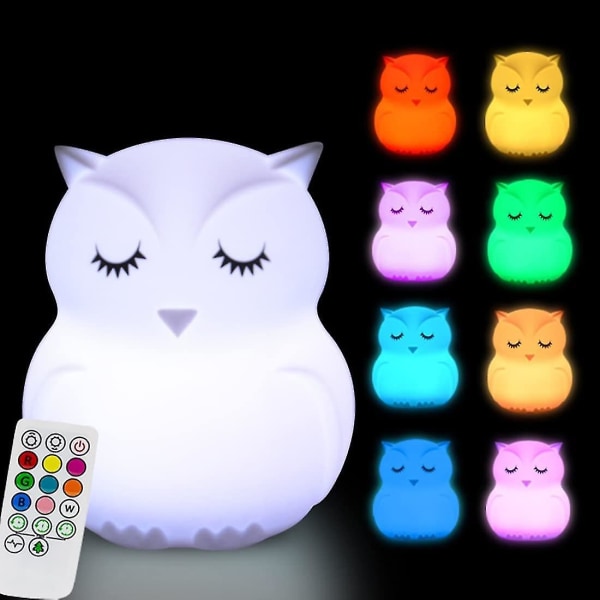 Large Owl Night Light - Baby Feeding Light, 8 Farger Silikon Nattlampe For Barn, Tidsinnstilling, Justerbar Lysstyrke Og Farge, Touch + Remote Cont