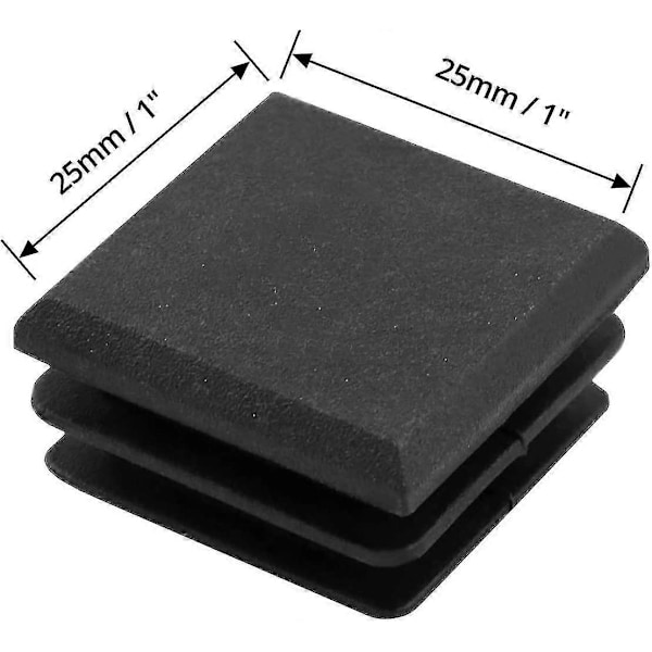 20 st 25 x 25 mm fliklpluggar för fyrkantsrör, fyrkantig svart plastplugg ändlock för rör, ändlock