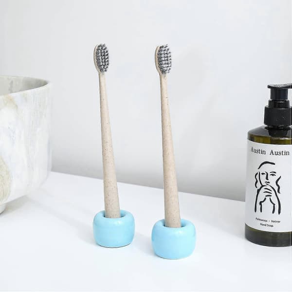 Keramisk Mini Tannbørsteholder for Baderom 2 stk light blue
