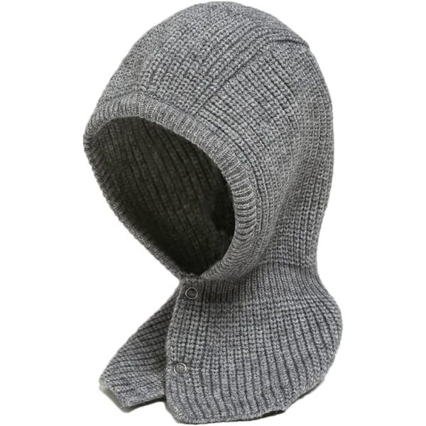 Balaclava Knitted Pullover Cap Winter Warm Hooded Scarf Beanie Hat for Women Men (Grey)