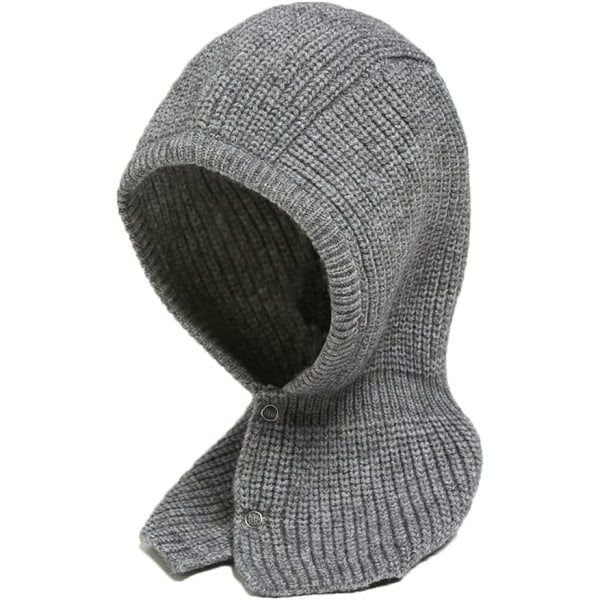 Balaclava strikket genserhette Vinter varmt hetteskjerf Beanie lue for kvinner menn (grå)