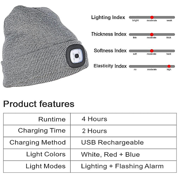 Usb-ladattava LED-pipo. Valaistus- ja vilkkuhälytystila 8 LED-kättä