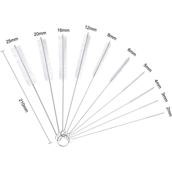 Pullonpuhdistusharjat, 10 kpl putkiharjan nailonpulloputken puhdistussarja pulloille, laseille ja oljille