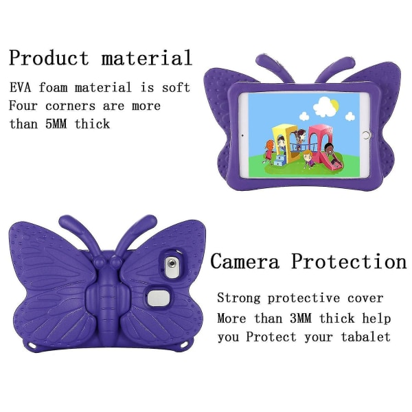 Butterfly Samsung Galaxy Tab A7 Lite 8.7 T220/t225 2021 Fodral, Barnvänligt, Eva Mjukt Skummaterial, Tjocka Fyra Hörn, Kameraskydd, Stöttåligt Purple