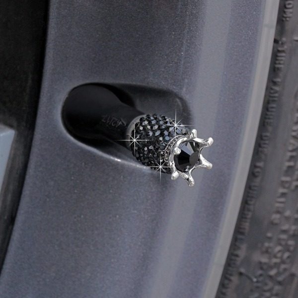 Dækventilhætte med bling-diamanter til bil, lastbil, cykelhjul, tilbehør, 4 stk. - Black
