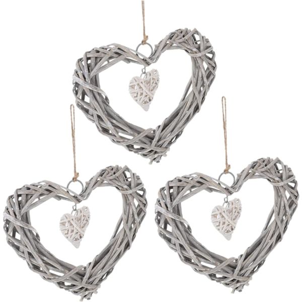 3 kpl Sydän käsityö riippuva rustiikki Garland Vine Garland Rypäle Garland Joulu Wicker seppele Sydän seppele Rustic Wicker Joulu Rattan seppele