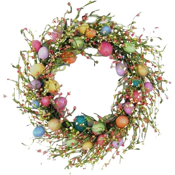 Påskepynt, påskekrans, farget egg og blandede kvister Vårkrans påskekrans med blomster og bærpiper Vårkrans kunstig påske